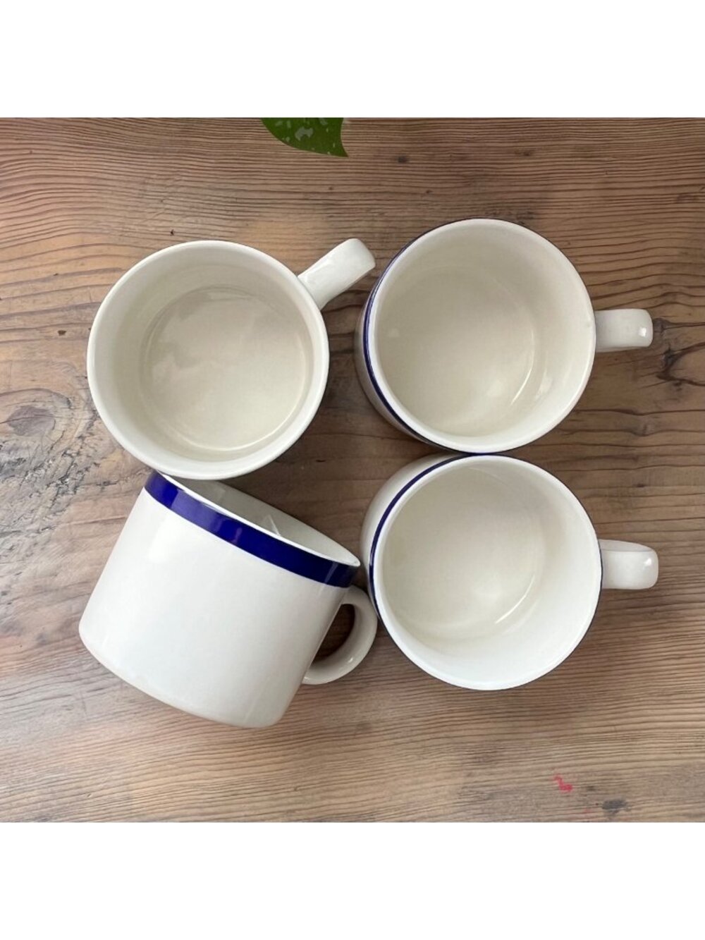 Farberware Bistro Blue Mugs Set of 4 White Ceramic Blue Rim 2003